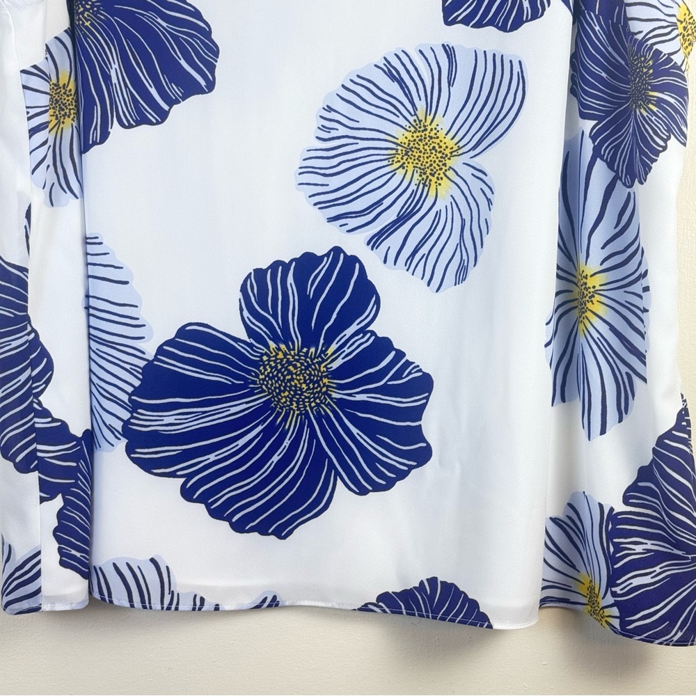 🛍️Nine West Womens Blue White Floral Tank Top XXL Relax Fit Summer Spring Vibes - Picture 5 of 12